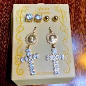 3 pair of cubic zirconia pierced earrings